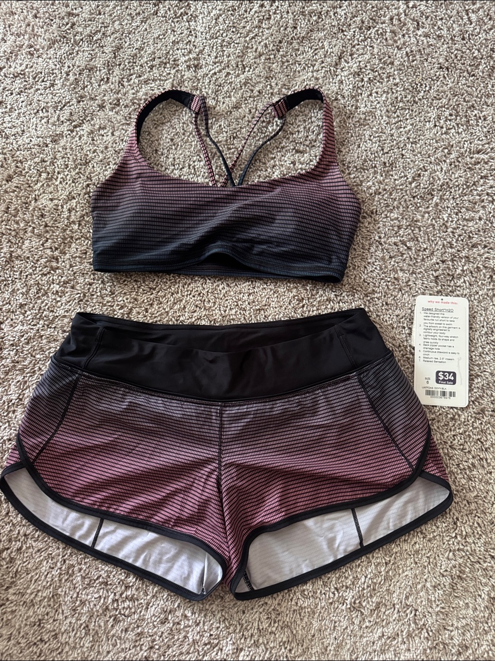 Lululemon 6 Speed Short AND Free to Be Bra H2O Double Gradient Pink Alberta Lake
